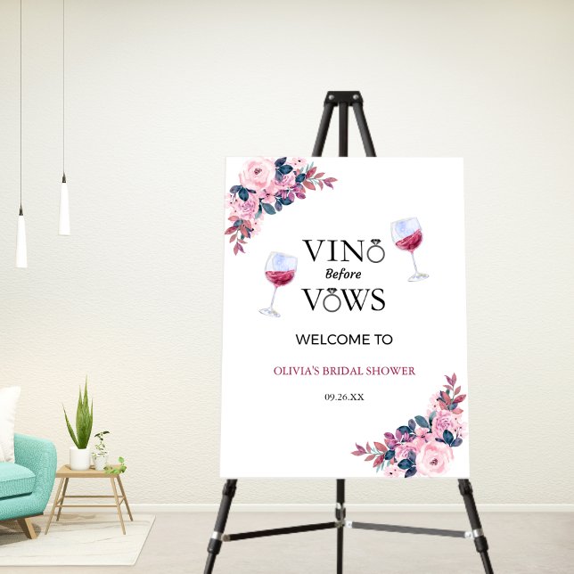 Vino Before Vows Floral Wine Bridal Shower Welcome Foam Board (Vino Before Vows Floral Wine Bridal Shower Welcome Sign 
)