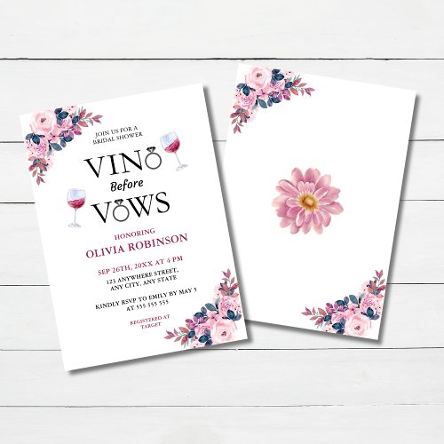 Vino Before Vows Floral Wine Theme Bridal Shower Invitation
