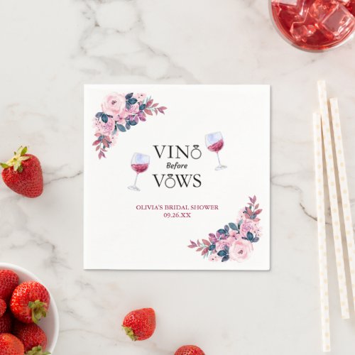 Vino Before Vows Floral Winery Bridal Shower Napkins