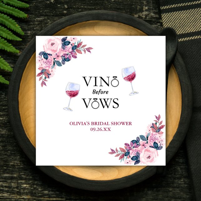 Vino Before Vows Floral Winery Bridal Shower Napkins (Vino Before Vows Floral Wine Bridal Shower Napkins )