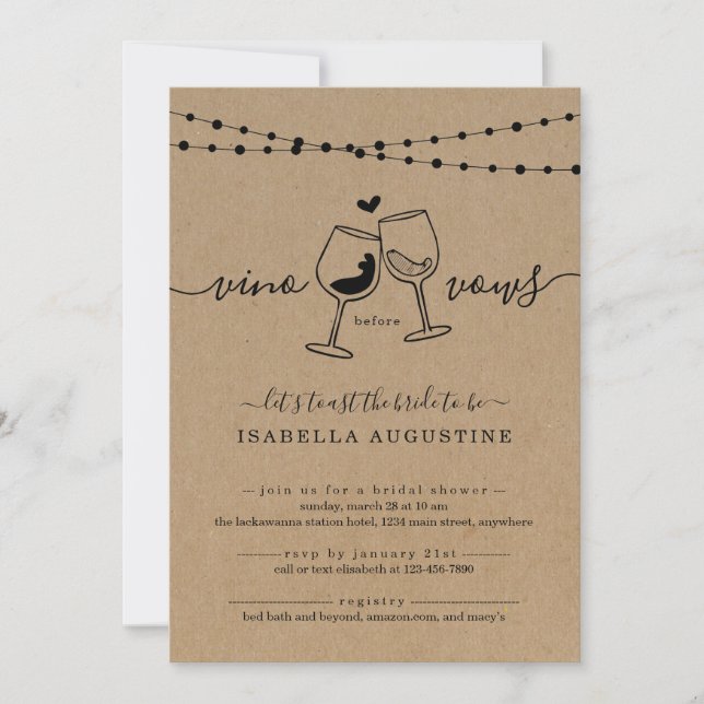Vino Before Vows Funny Bridal Shower Invitation (Front)