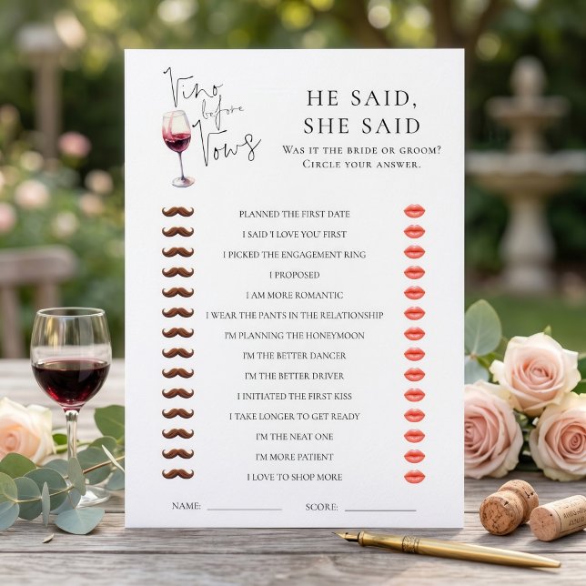 Vino Before Vows He She Said Bridal Shower card (Creator Uploaded)