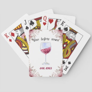 Vino before vows maroon and pink bridal shower poker cards