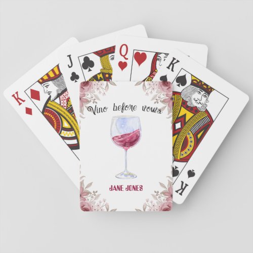 Vino before vows maroon and pink bridal shower poker cards