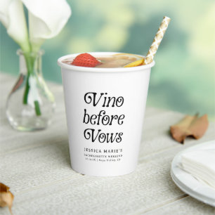 Vino Before Vows Minimal Retro Bachelorette Paper Cups