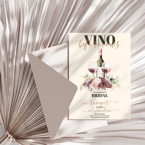 Vino before Vows Modern White Floral Bridal Shower Invitation