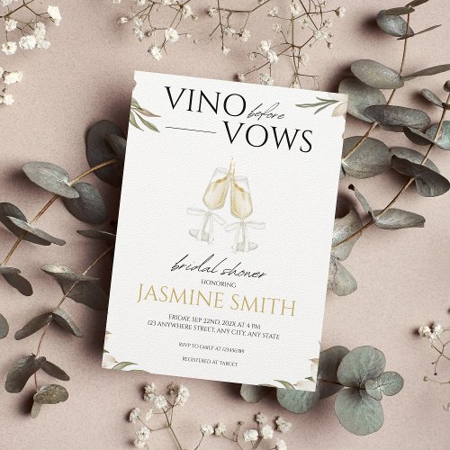 Vino before Vows Modern White Floral Bridal Shower Invitation