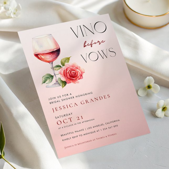 Vino Before Vows Pink Wine Bridal Shower Invitation (Creator Uploaded)