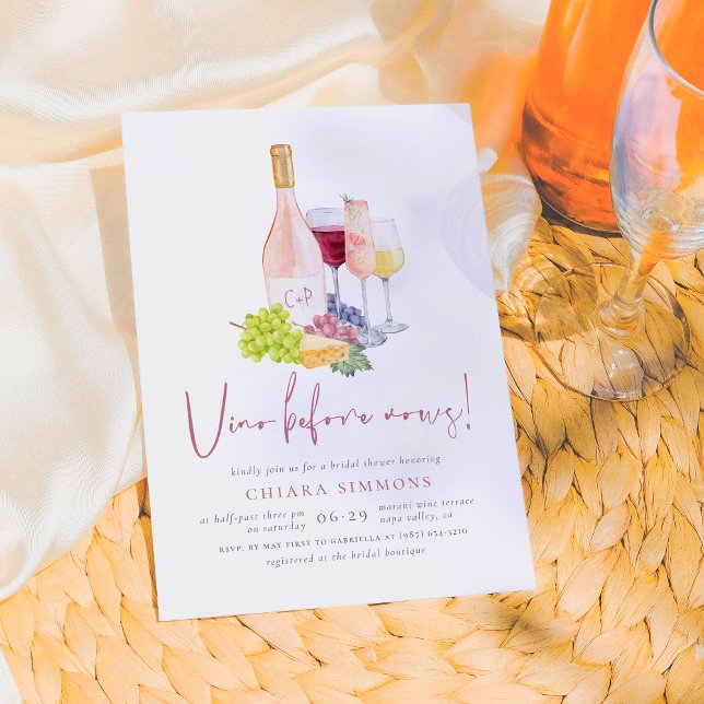 Vino Before Vows Pink Wine Tasting Bridal Shower Invitation (Creator Uploaded)