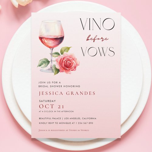 Vino Before Vows Pink Wine Theme Bridal Shower     Invitation