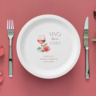 Vino Before Vows Pink Wine Theme Bridal Shower Paper Plates