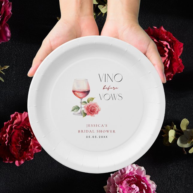 Vino Before Vows Pink Wine Theme Bridal Shower Paper Plates (Creator Uploaded)