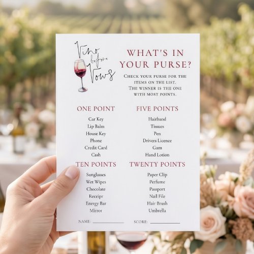 Vino Before Vows Purse Game Bridal Shower card