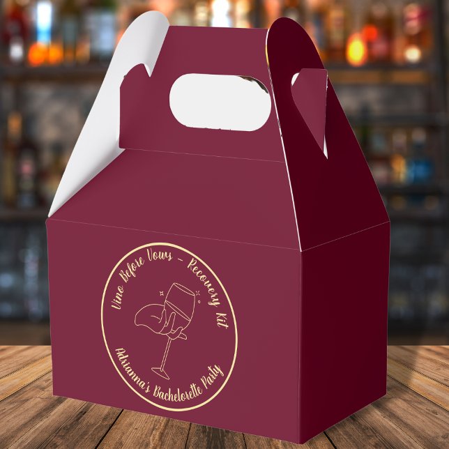 Vino Before Vows Recovery Kit Bachelorette Favor Boxes (wino before vows bachelorette recovery kit burgundy and golden elegant wine bachelorette)
