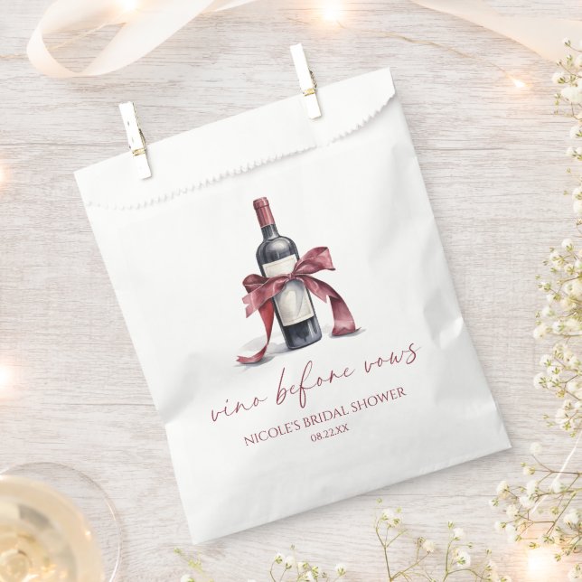 Vino Before Vows Red Wine Bottle Bow Bridal Shower Favor Bag (Clipped)
