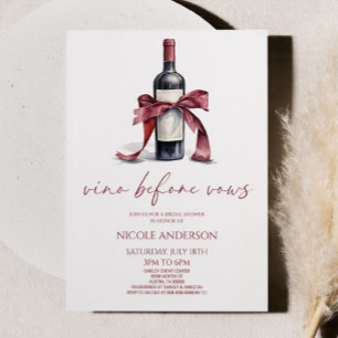 Vino Before Vows Red Wine Bottle Bow Bridal Shower Invitation