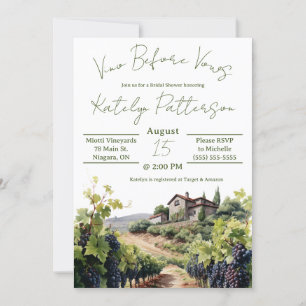 Vino Before Vows, Vineyard Bridal Shower Invitation
