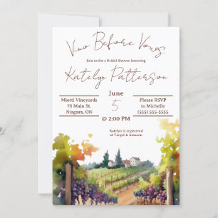 Vino Before Vows, Vineyard Bridal Shower Invitation