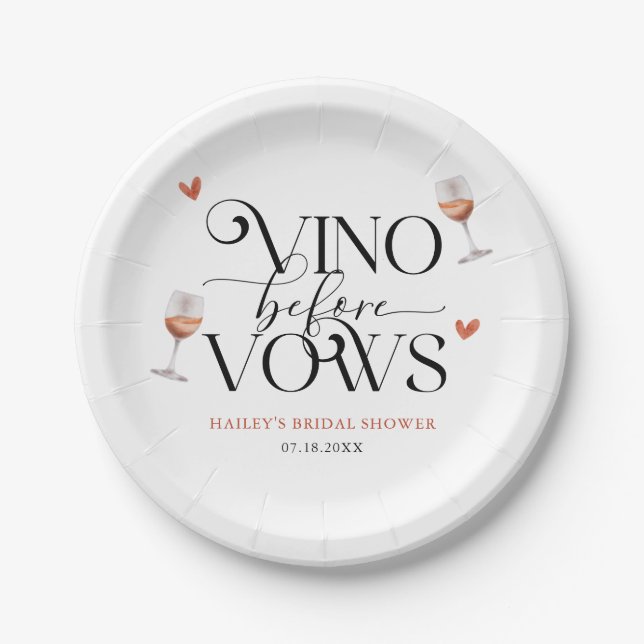 Vino Before Vows Vineyard Bridal Shower Paper Plates (Front)