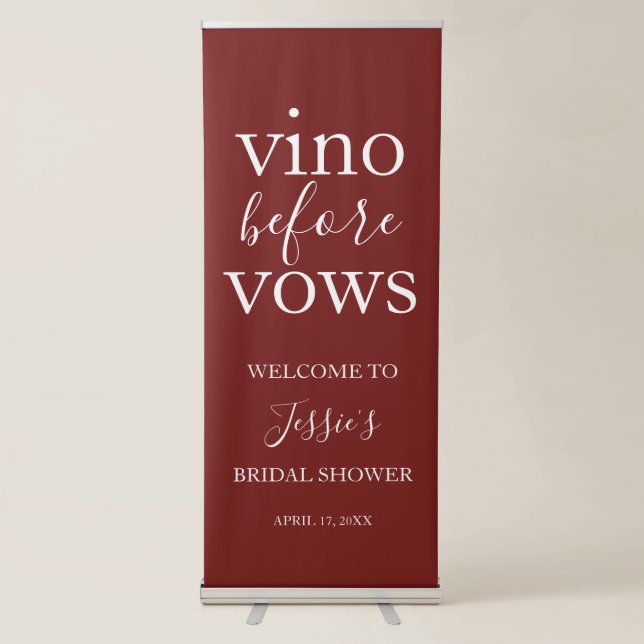 Vino Before Vows Welcome Sign | Burgundy Red  (Front)