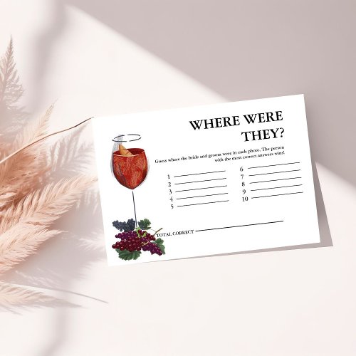 Vino before vows where were they Bridal Game Enclosure Card
