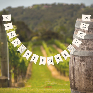 Vino before Vows White Floral Bridal Shower Bunting Flags