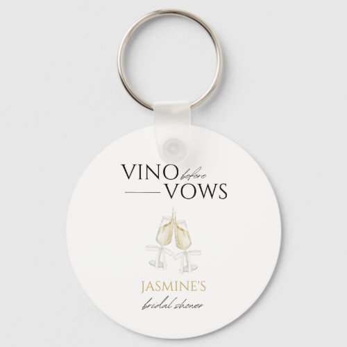 Vino before Vows White Floral Bridal Shower Favor Keychain