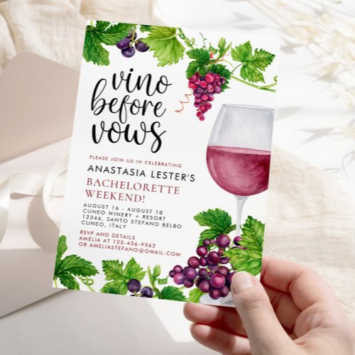 Vino Before Vows Wine Bachelorette Party Invitation