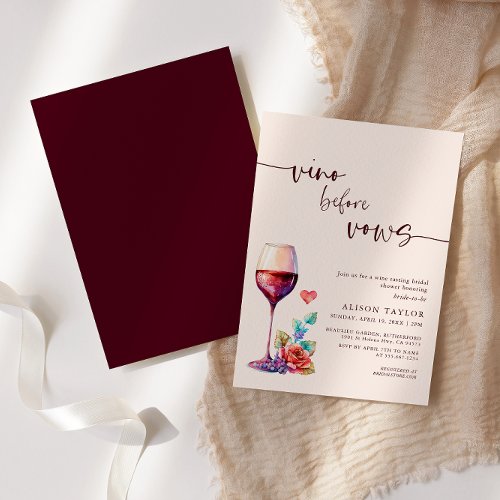Vino Before Vows Wine Bridal Shower Burgundy Invitation