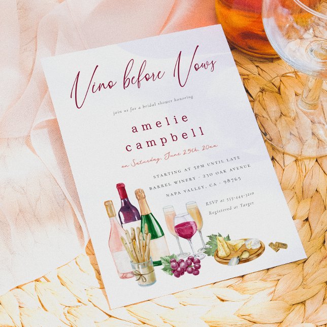 Vino Before Vows Wine Bridal Shower Invitation (Card Front Mock-up)