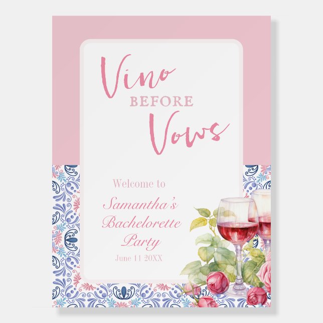 Vino Before Vows wine Country Bachelorette Party Foam Board (Front)