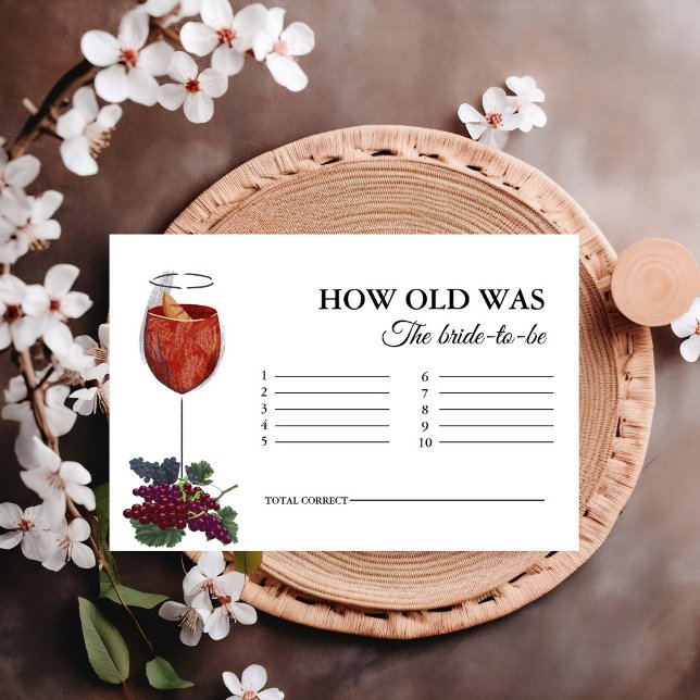Vino before vows Wine  How Old Was the Bride  Game Enclosure Card (Creator Uploaded)