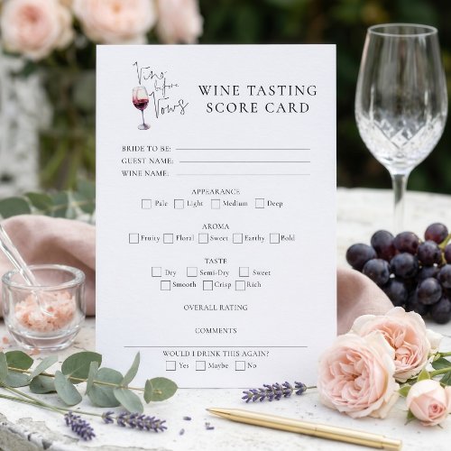 Vino Before Vows Wine Score Card Bridal Shower