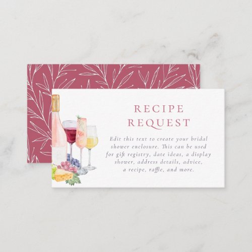 Vino Before Vows Wine Tasting Bridal Shower Enclosure Card