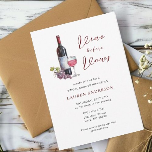 Vino before Vows Wine tasting Bridal Shower Invitation