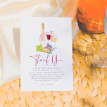 Vino Before Vows Wine Tasting Bridal Shower Thank You Card<br><div class="desc">A sophisticated thank you card to match our Vino Before Vows Wine Tasting Bridal Shower collection. This design features a watercolor illustration of a rosé bottle, champagne glass, red wine glass, white wine glass, grapes, cheese, and a vine leaf, and a custom heartfelt thank-you message to express your gratitude to...</div>