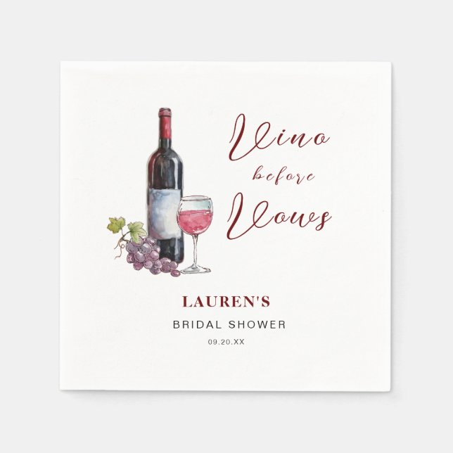 Vino before Vows Wine Theme Bridal Shower Napkins (Front)