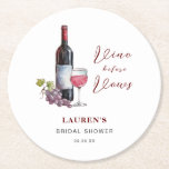 Vino before Vows Wine Theme Bridal Shower Round Paper Coaster<br><div class="desc">Wine themed "Vino before Vows" Bridal shower,  Bachelorette paper coasters featuring Watercolor red wine bottle and glass.</div>