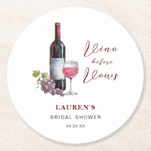Vino before Vows Wine Theme Bridal Shower Round Paper Coaster