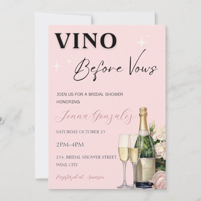 Vino Before Vows Wine Winery Bridal Shower  Invitation (Front)