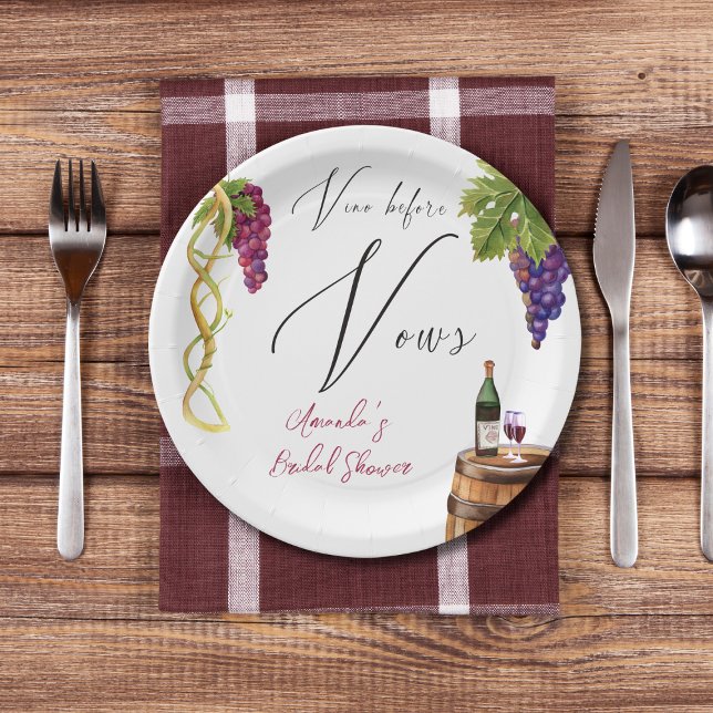 Vino Before Vows Winery Bridal Shower Decor Paper Plates (Creator Uploaded)
