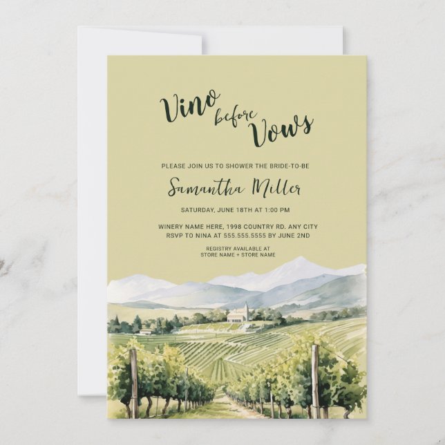 Vino before Wine Winery Bridal Shower Invitation (Front)