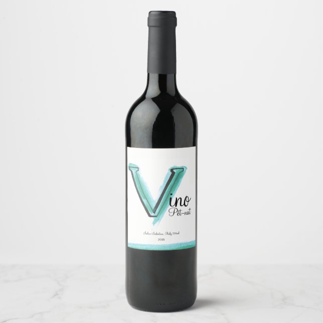 Vino Italian pét-nat wine V letter art label (Front)