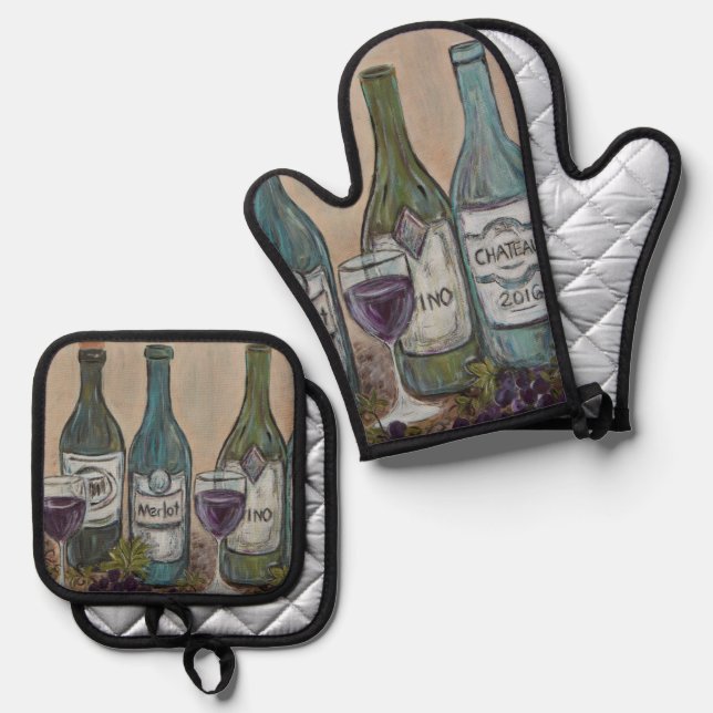 Vino Oven Mitt & Pot Holder Set (Front/Back)