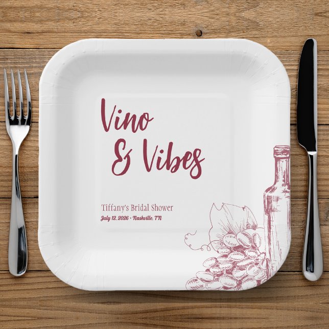 Vino & Vibes Bridal Shower Paper Plates (Creator Uploaded)