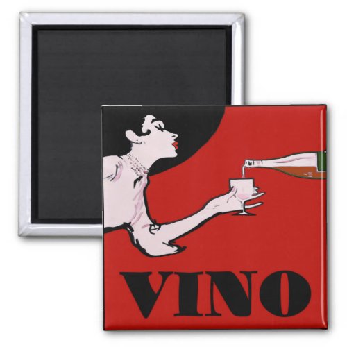 VINO_ Vintage Lady Wine Poster Magnet