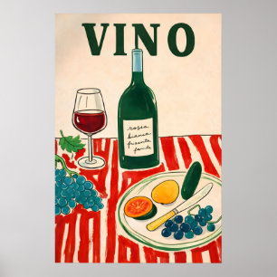 Vino Wine Poster, Italian Kitchen Wall Art