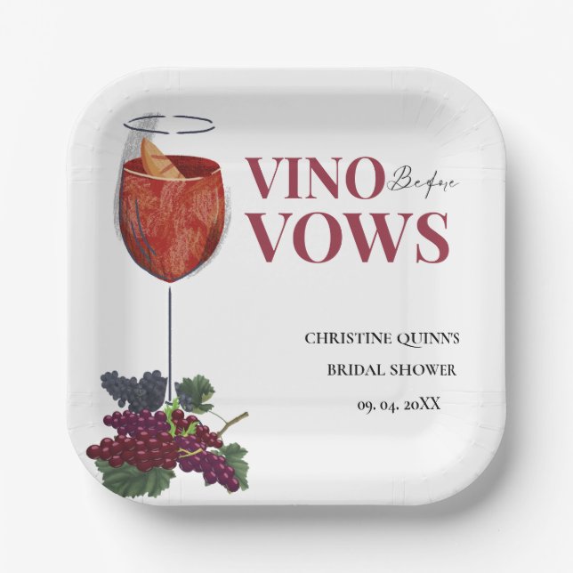 Vinobefore vows WIne Tasting bridal shower Paper Plates (Front)
