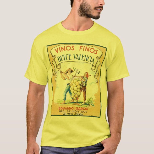 Vinos Finos vintage wine label print Tee Shirt (Front)