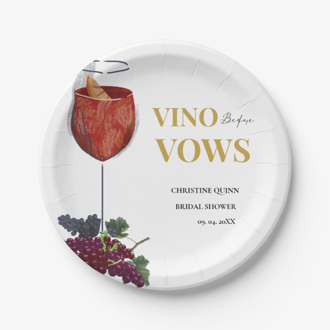 Vinow before vows WIne Tasting bridal shower Paper Plates (Front)
